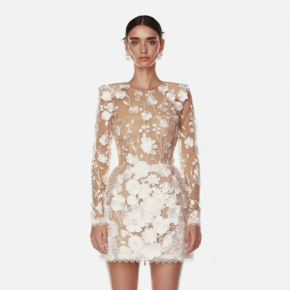 $850 Bronx and Banco Bouquet Maraya Long Sleeve Mini Dress - Picture 1 of 2